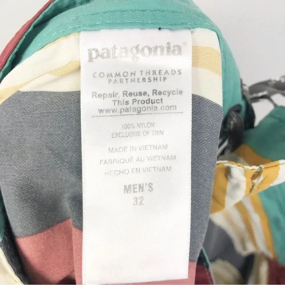PATAGONIA | Wavefarer Striped Board Shorts Tie Front Men’s Size 32